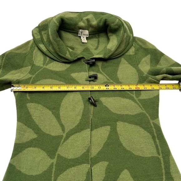 Neve Valerie Boiled Wool Jacket Medium  Leaf Print Toggle Collared Preppy Green - Picture 12 of 13